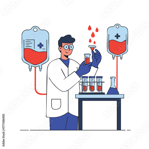 Dedicated laboratory professional meticulously analyzing blood samples and components using advanced medical testing equipment