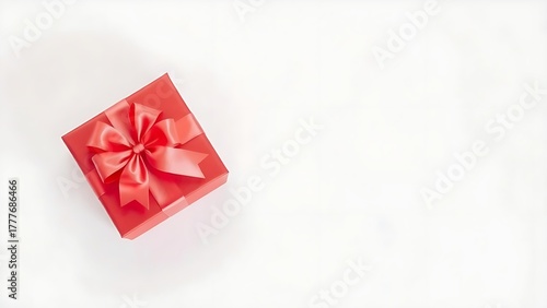 Wallpaper Mural Luxurious red gift box tied with a satin ribbon, elegantly presented on a clean white surface. Torontodigital.ca