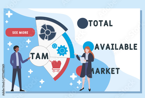 TAM - total available market acronym. business concept background. vector illustration concept with keywords and icons. lettering illustration with icons for web banner, flyer, landing