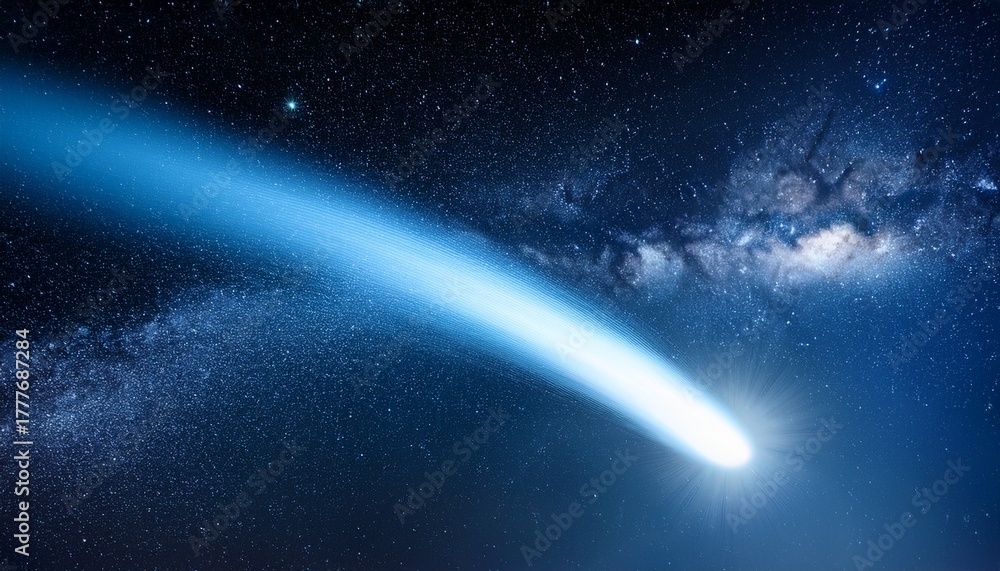 Fototapeta premium comet hale bopp in deep space with bright tail and stellar background celestial spectacle featuring glowing nucleus and cosmic dust in starry cosmos
