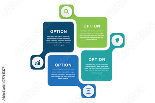 4 Steps of Block Business Infographic with Icons, Strategic Option Layout