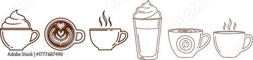 Home barista coffee drinks line icons set