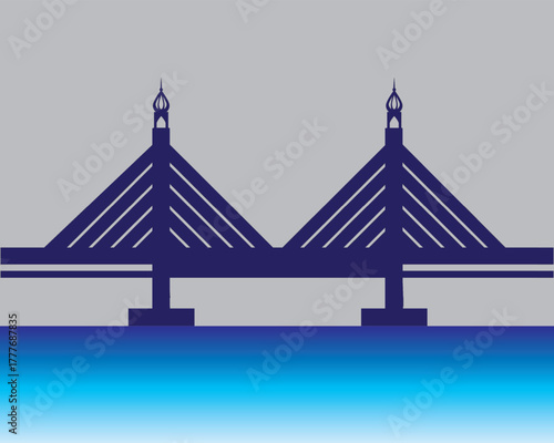 Line art and illustrations of the Penang bridge connecting Penang Island to the mainland.