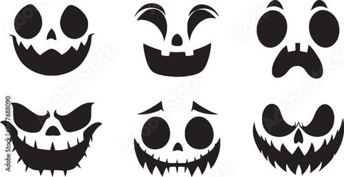 Set of creepy and fun Halloween pumpkin faces	