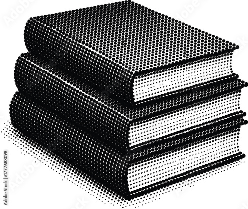 Halftone Stack of Books Illustration Black and White