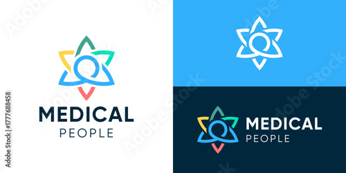 Creative simple medical people logo template. Abstract people with leaf rotate or lotus people logo design vector illustration.