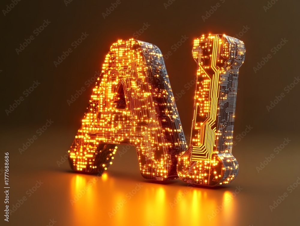 Fototapeta premium Glowing ai letters made of intricate circuits and lights