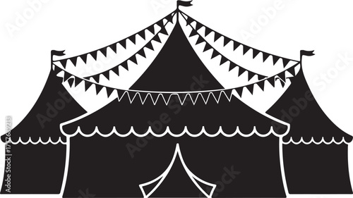 triangular pennant flag with tent vector icon