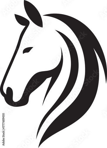 Black Horse Head Silhouette Logo on White Background, Elegant horse logo black head silhouette