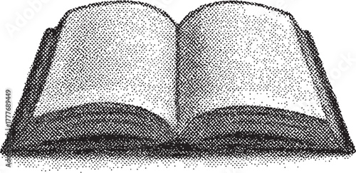 Halftone Open Book Illustration Black and White