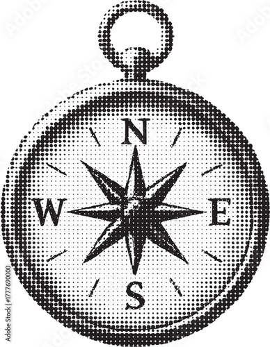 Halftone Compass Illustration Black and White