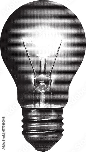 Halftone Light Bulb Illustration Black and White