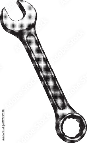 Halftone Wrench Illustration Black and White