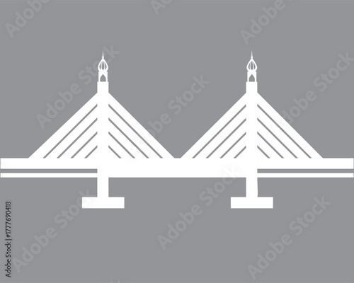 Line art and illustrations of the Penang bridge connecting Penang Island to the mainland.