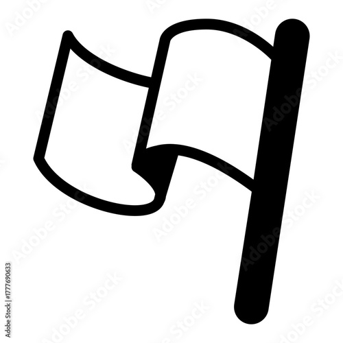 Flag of game team fan solid icon, baseball game concept. Vector graphics. Expanded flag with wind wave cloth effect sign on white background, style icon mobile or web design.