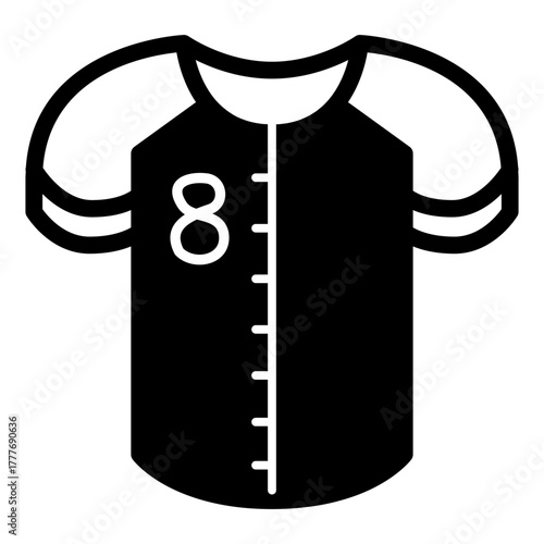 Shirt of game player solid icon, baseball game concept. Vector graphics. Baseball shirt with number eight, sport clothes sign on white background, style icon mobile or web design.