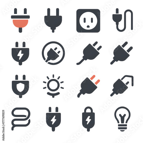 mega set of monochrome power plug and electrical outlet icons