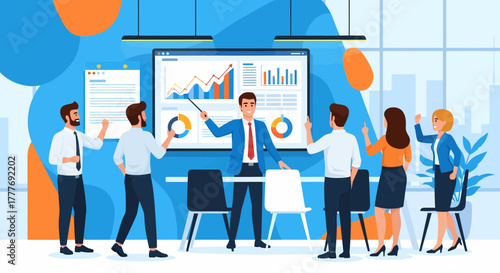 Corporate Presentation Demonstrating Growth Charts To Team Members