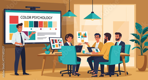Creative Business Team Discussing Color Psychology In Office Setting