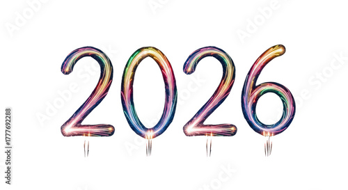 Sparkling 2026 candle numbers isolated on a transparent background