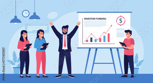 Successful Investor Funding Presentation To Team Members In The Office