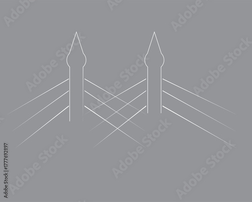 Line art and illustrations of the Penang bridge connecting Penang Island to the mainland.