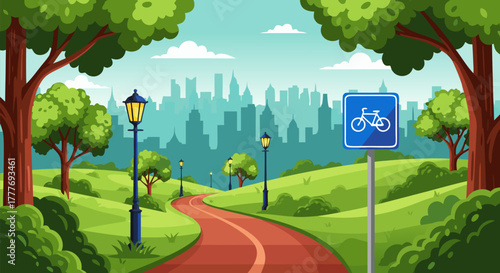 Bike Lane Illustration A Green Path to the City