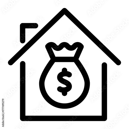 Investment Property Icon – Money Bag Inside House for Rental Income and Real Estate Finance