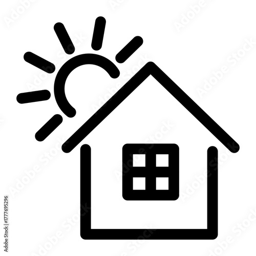Sun behind house icon.