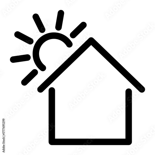 Morning Property Icon – Rising Sun Behind Roof Symbol for Real Estate.