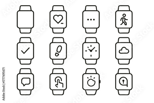 Time activity icons interactive vector wearable touchscreen watch icon minimalist digital smartwatch