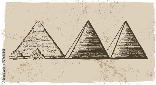 Sketch of the Great Pyramids of Giza Egypt.