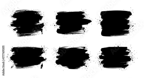 Abstract Black Brush Strokes Collection on White Background.