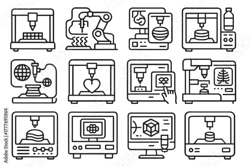 Research modeling lab vector experimental interactive bio icon printer device digital