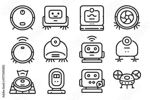 Sweeper floor connected collector robot unit cleaner vector innovative smart icon