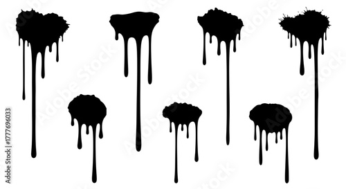 Black Paint Drips Abstract Ink Splatters and Dripping Paint.