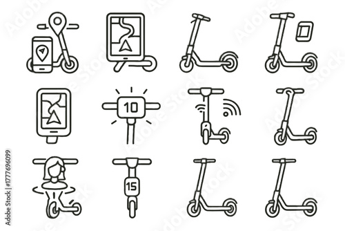 Connected vector smart speed scooter transport device icon lightweight icons route interactive