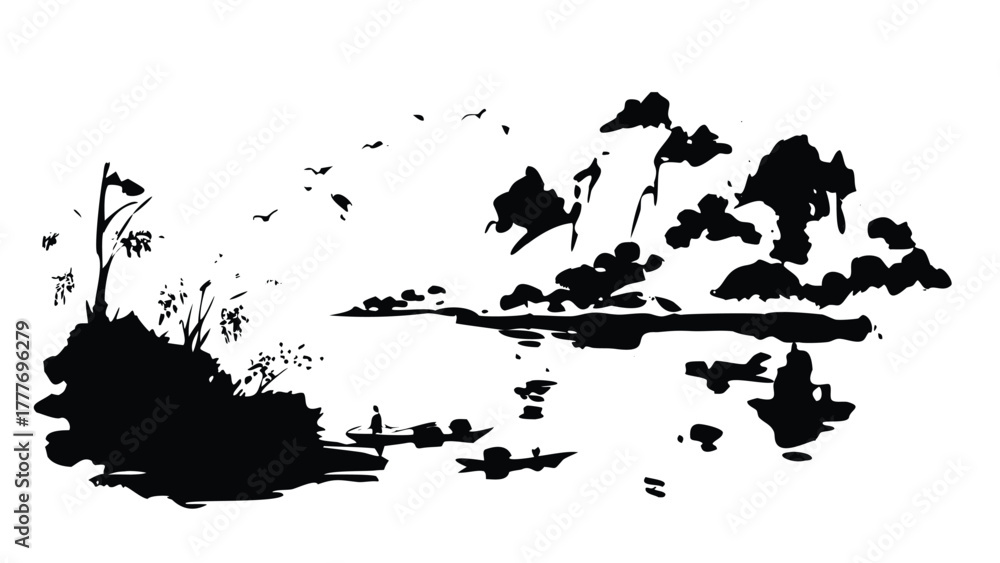 Obraz premium Abstract Mountain and Water Vector (Chinese Ink)