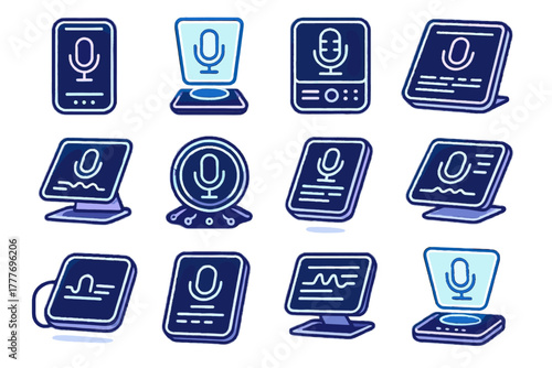 Audio recording tablet futuristic icons holographic pad digital office icon smart vector