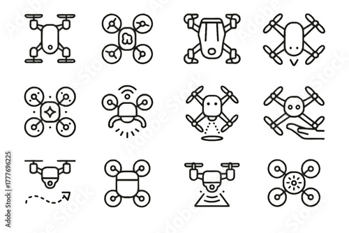 Quadcopter uav micro drone predictive holographic icons device nano vector icon foldable