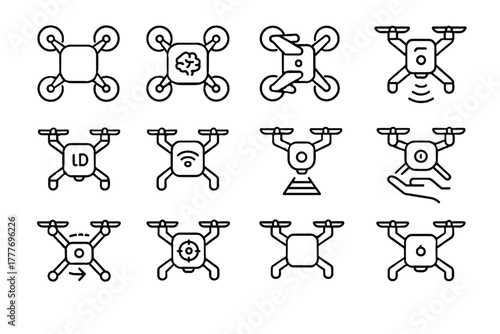 Robot drone aerial lightweight holographic nano uav icon copter drones micro vector