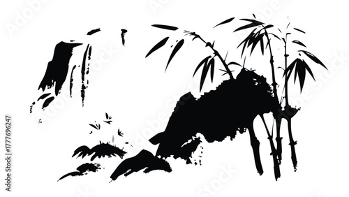 Chinese Ink Bamboo Vector Illustration (Sumi-e)