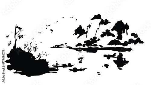 Abstract Mountain and Water Vector (Chinese Ink)