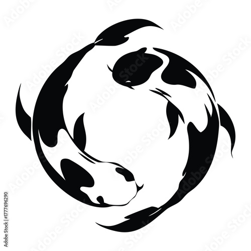 Koi Fish Yin Yang Vector T-Shirt Design (Sumi-e Style)