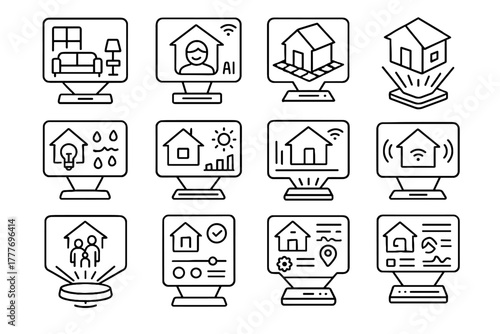 Household display interface interactive home family projection reality icon vector futuristic
