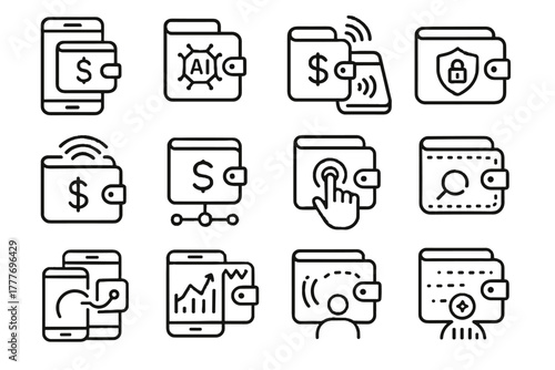 Assistant management vector icons wallet connected app purse finance icon digital device