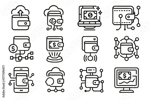 Hub virtual wallet digital interface purse interactive vector smart icon manager