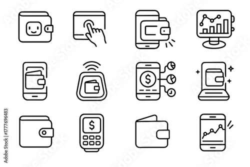 Travel interactive wallet vector portable money pad finance icons icon payment digital