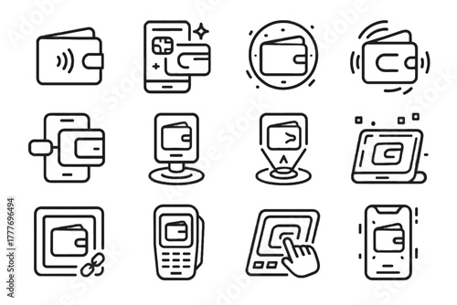 Portable smart wallet money payment icon vector mobile interactive transaction icons digital