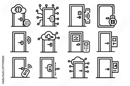 Ai interactive device cloud icon digital vector smart entrance door connected